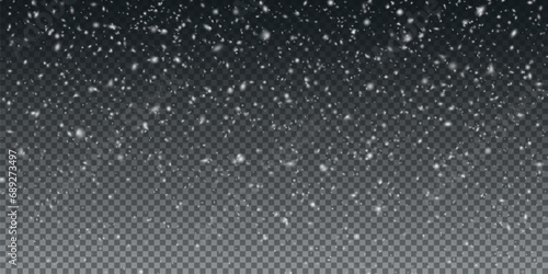 Christmas background with small falling snowflakes. Snow storm effect  blurred  cold wind with snow png. Holiday powder snow for cards  invitations  banners  advertising.