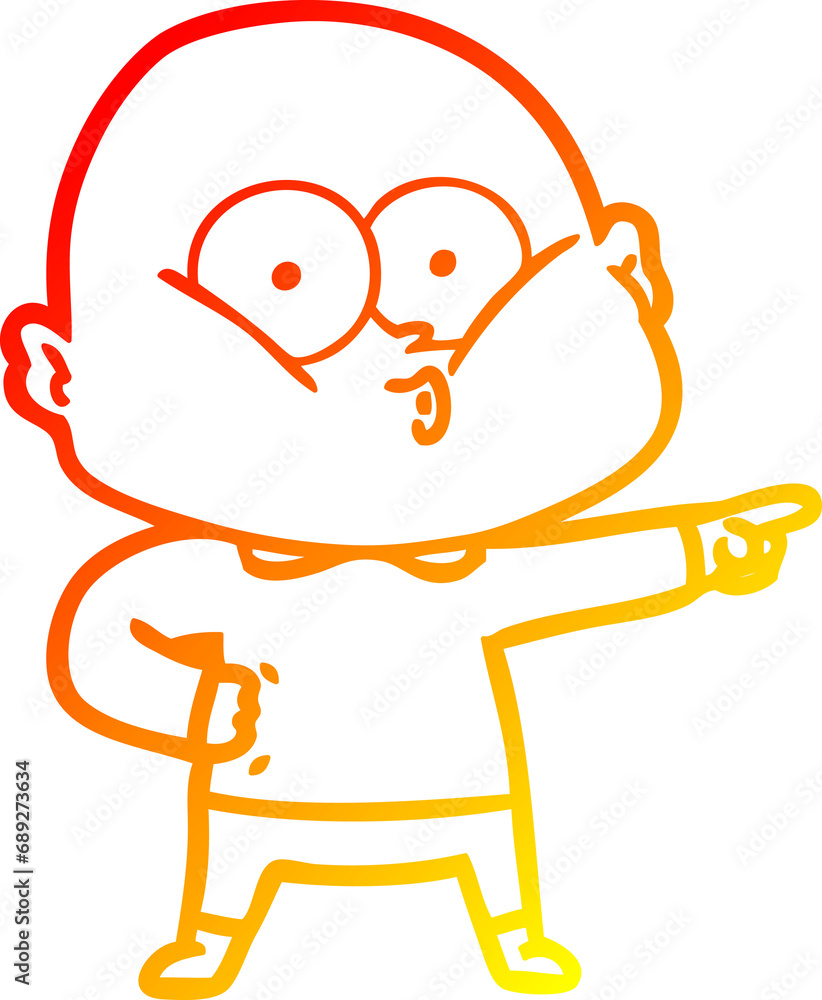 warm gradient line drawing of a cartoon bald man staring warm gradient line drawing of a cartoon bald man staring