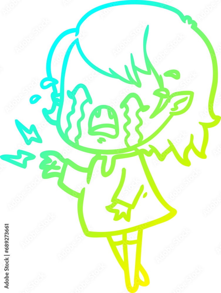 cold gradient line drawing of a cartoon crying vampire girl cold gradient line drawing of a cartoon crying vampire girl