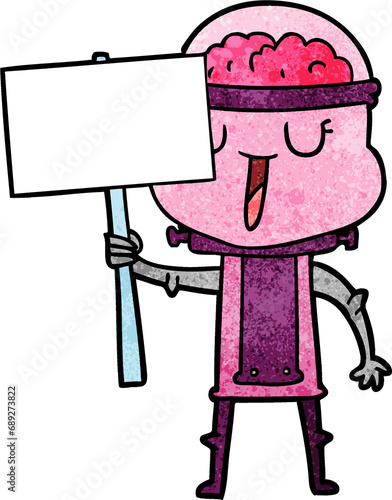 happy cartoon robot with sign © lineartestpilot