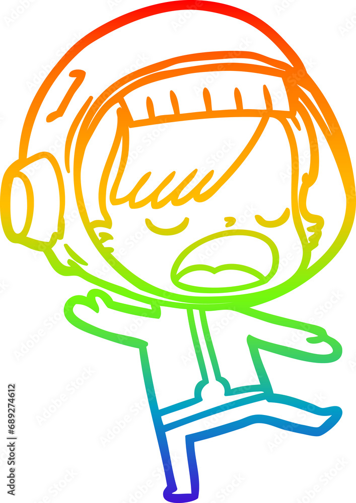 rainbow gradient line drawing of a cartoon talking astronaut woman rainbow gradient line drawing of a cartoon talking astronaut woman