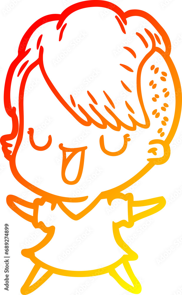 warm gradient line drawing of a cute cartoon girl with hipster haircut warm gradient line drawing of a cute cartoon girl with hipster haircut