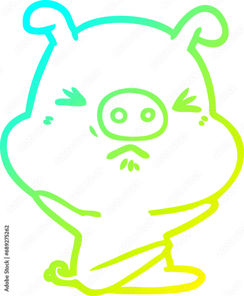 cold gradient line drawing of a cartoon angry pig cold gradient line drawing of a cartoon angry pig
