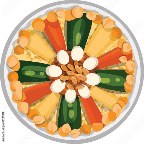 Top View Couscous. Middle Eastern Food Illustrator Vector.
