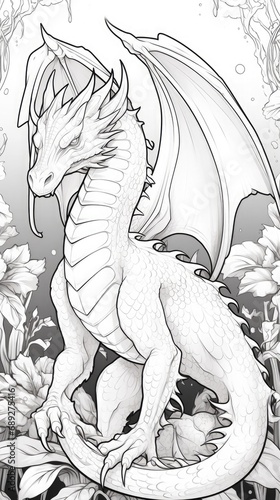 Coloring page for kids  A picture of a dragon  white background. Generative AI