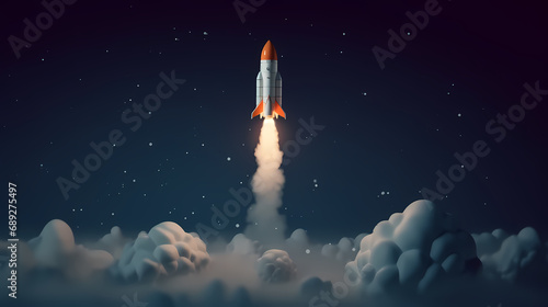 Fototapeta Naklejka Na Ścianę i Meble -  Rocket takes off into outer space,PPT background