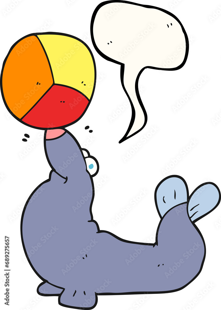 freehand drawn speech bubble cartoon seal balancing ball freehand drawn speech bubble cartoon seal balancing ball