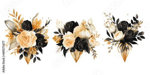 Black and gold flower bouquets vectors