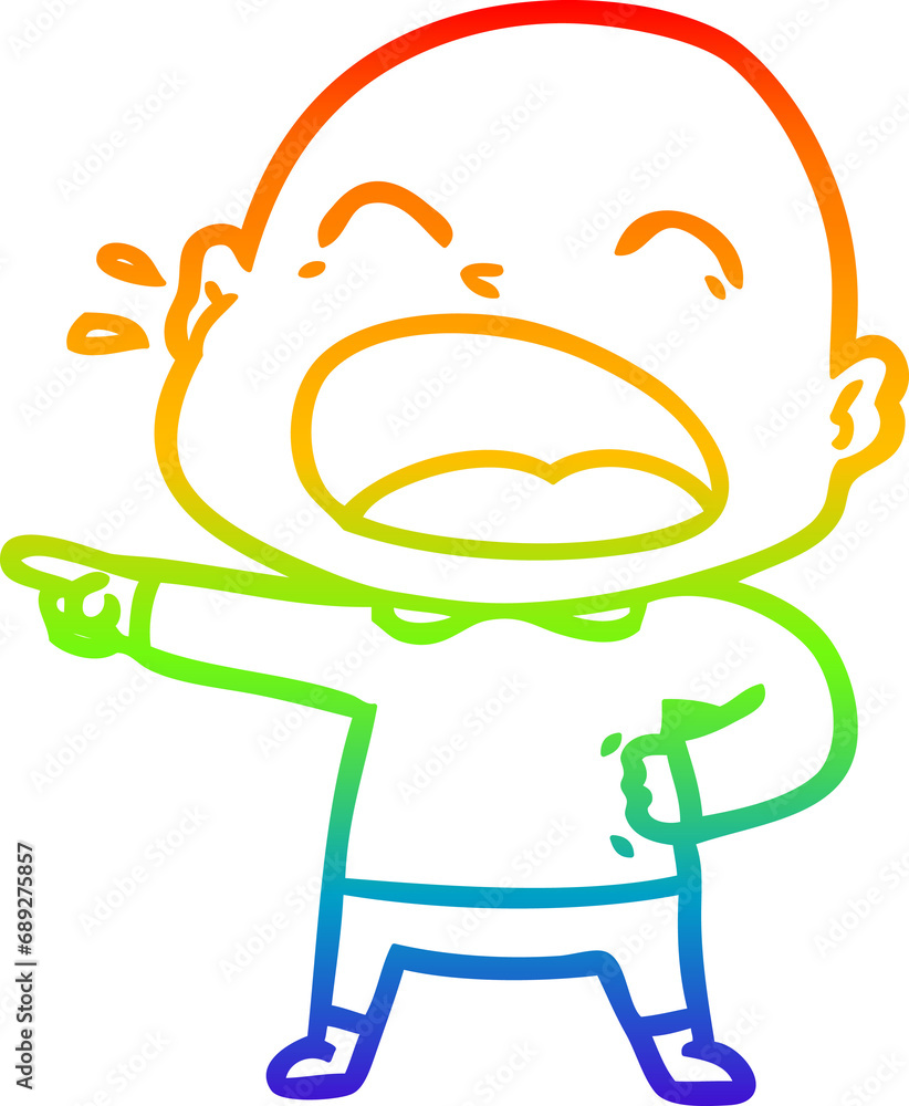 rainbow gradient line drawing of a cartoon shouting bald man rainbow gradient line drawing of a cartoon shouting bald man