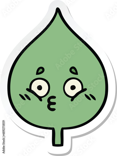 sticker of a cute cartoon expressional leaf