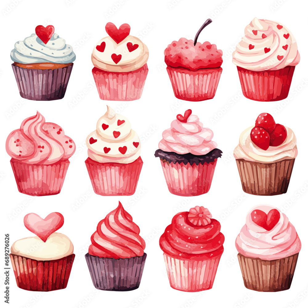 Pink and Red Valentine's cupcake with hearts vectors Pink and Red Valentine's cupcake with hearts vectors