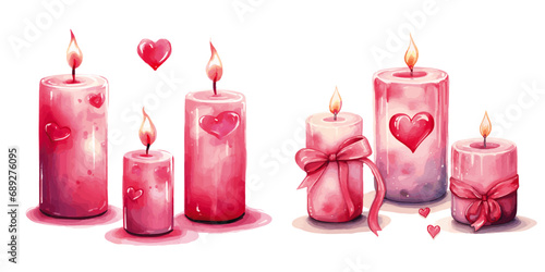 Pink heart candles on white background vectors