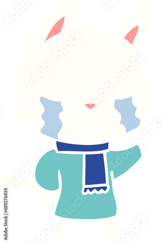 Wallpaper Mural crying flat color style cartoon cat wearing winter clothes Torontodigital.ca