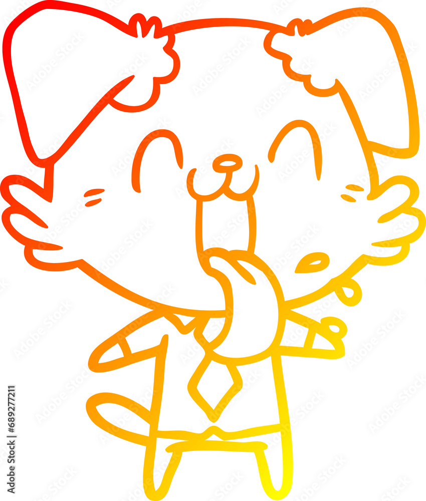 warm gradient line drawing of a cartoon panting dog