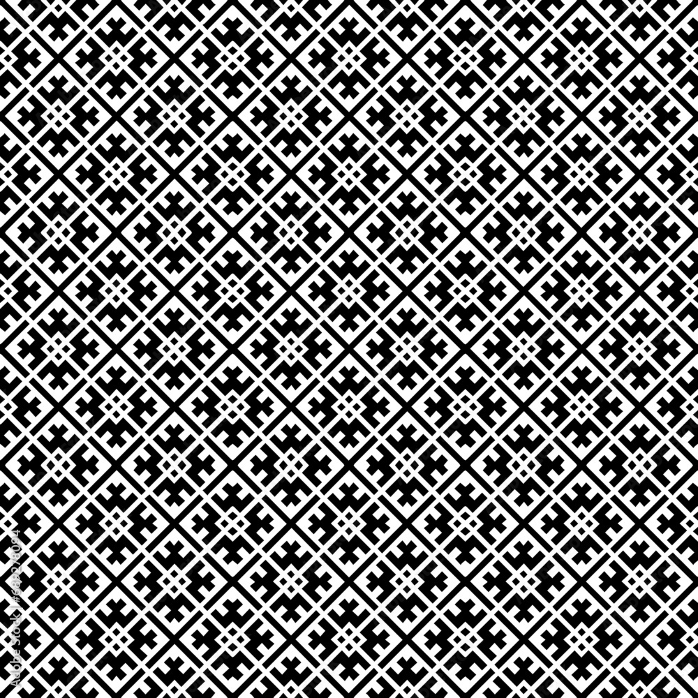 Black and white seamless abstract pattern. Background and backdrop. Grayscale ornamental design. Mosaic ornaments. Vector graphic illustration. EPS10. Black and white seamless abstract pattern. Background and backdrop. Grayscale ornamental design. Mosaic ornaments. Vector graphic illustration. EPS10.