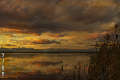 Yellow-red sunset over Lake Albufera