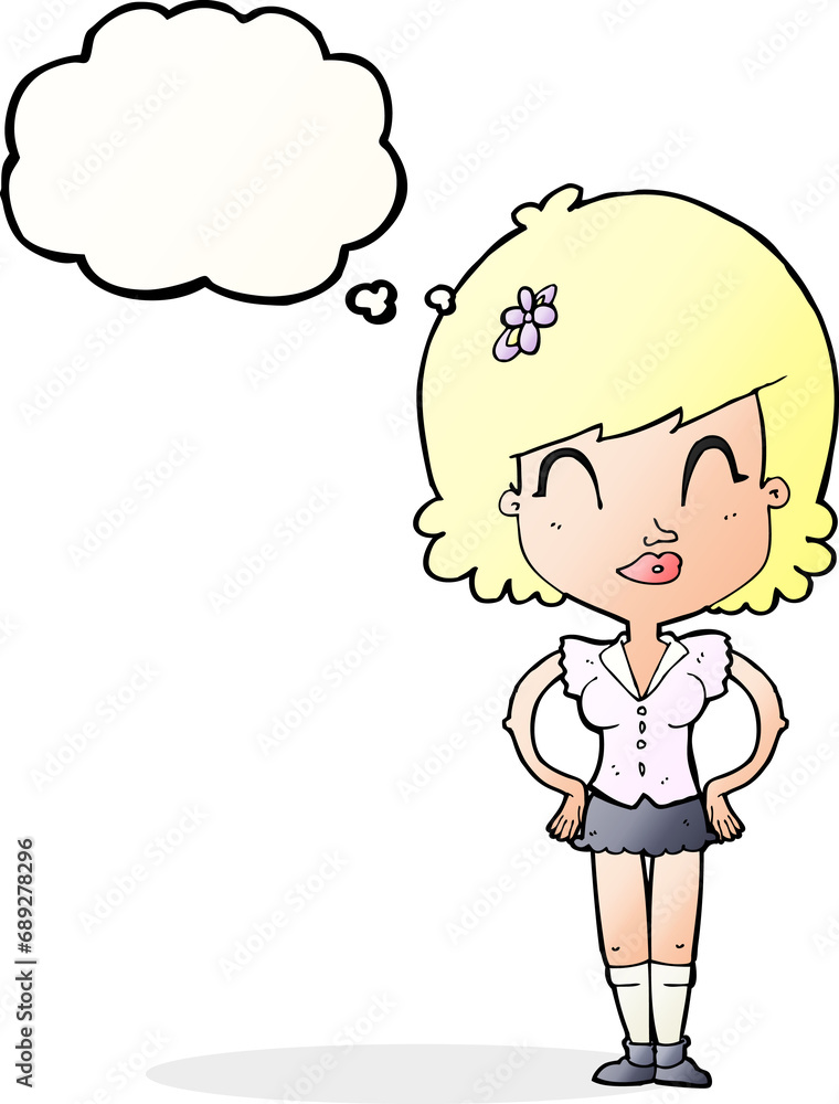 cartoon happy woman with thought bubble cartoon happy woman with thought bubble