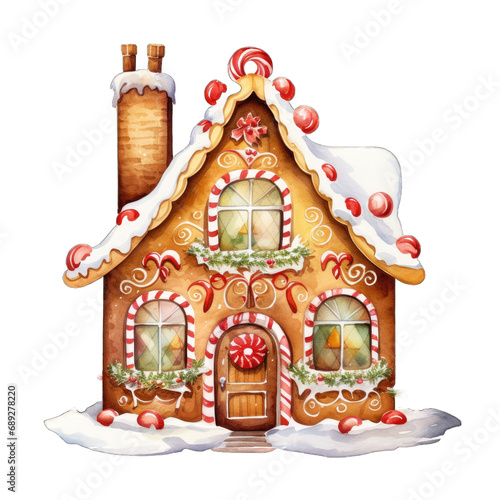 christmas gingerbread house isolated watercolor clipart on transparent background