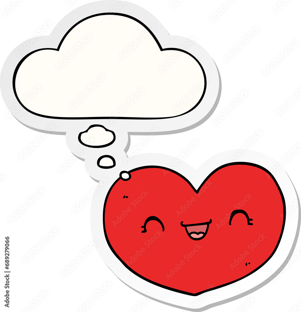 cartoon love heart with thought bubble as a printed sticker cartoon love heart with thought bubble as a printed sticker
