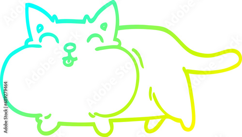 cold gradient line drawing of a cartoon happy cat