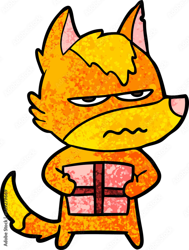 fox cartoon character with present fox cartoon character with present