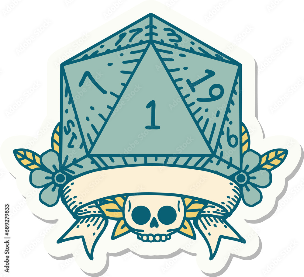 Obraz premium sticker of a natural one d20 dice roll