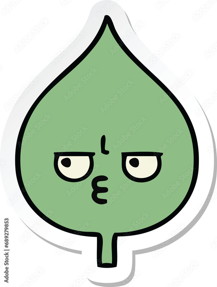sticker of a cute cartoon expressional leaf