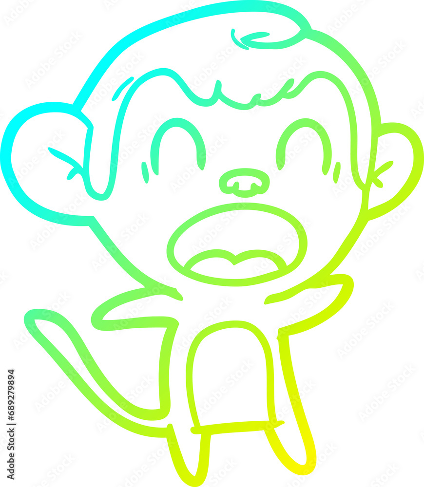 cold gradient line drawing of a shouting cartoon monkey