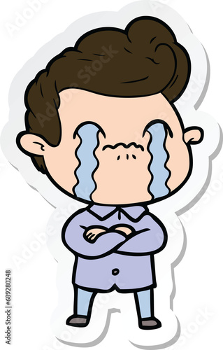 sticker of a cartoon man crying