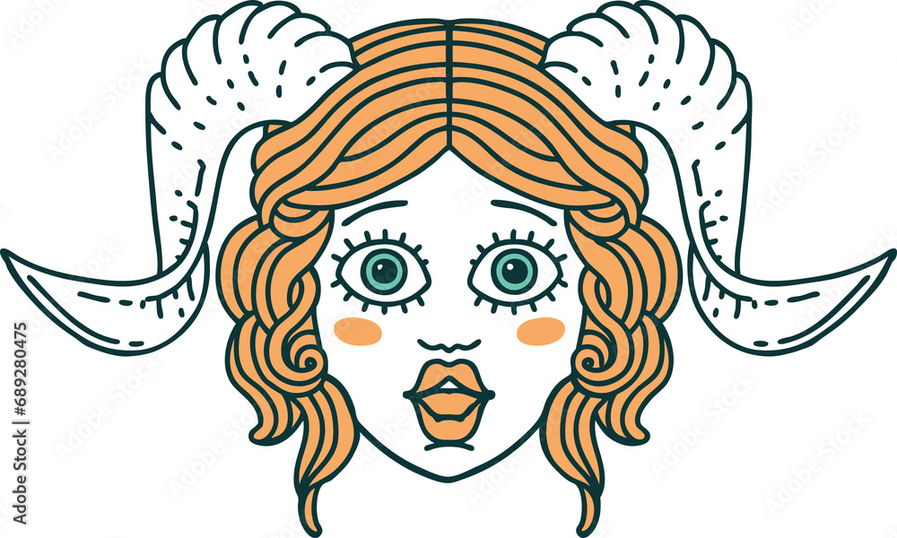 Retro Tattoo Style tiefling character face Retro Tattoo Style tiefling character face