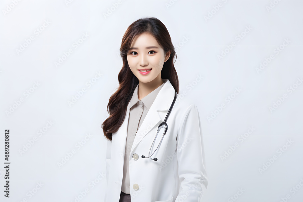 Portrait of Asian woman doctor in uniform and stethoscope on white background. Portrait of Asian woman doctor in uniform and stethoscope on white background.