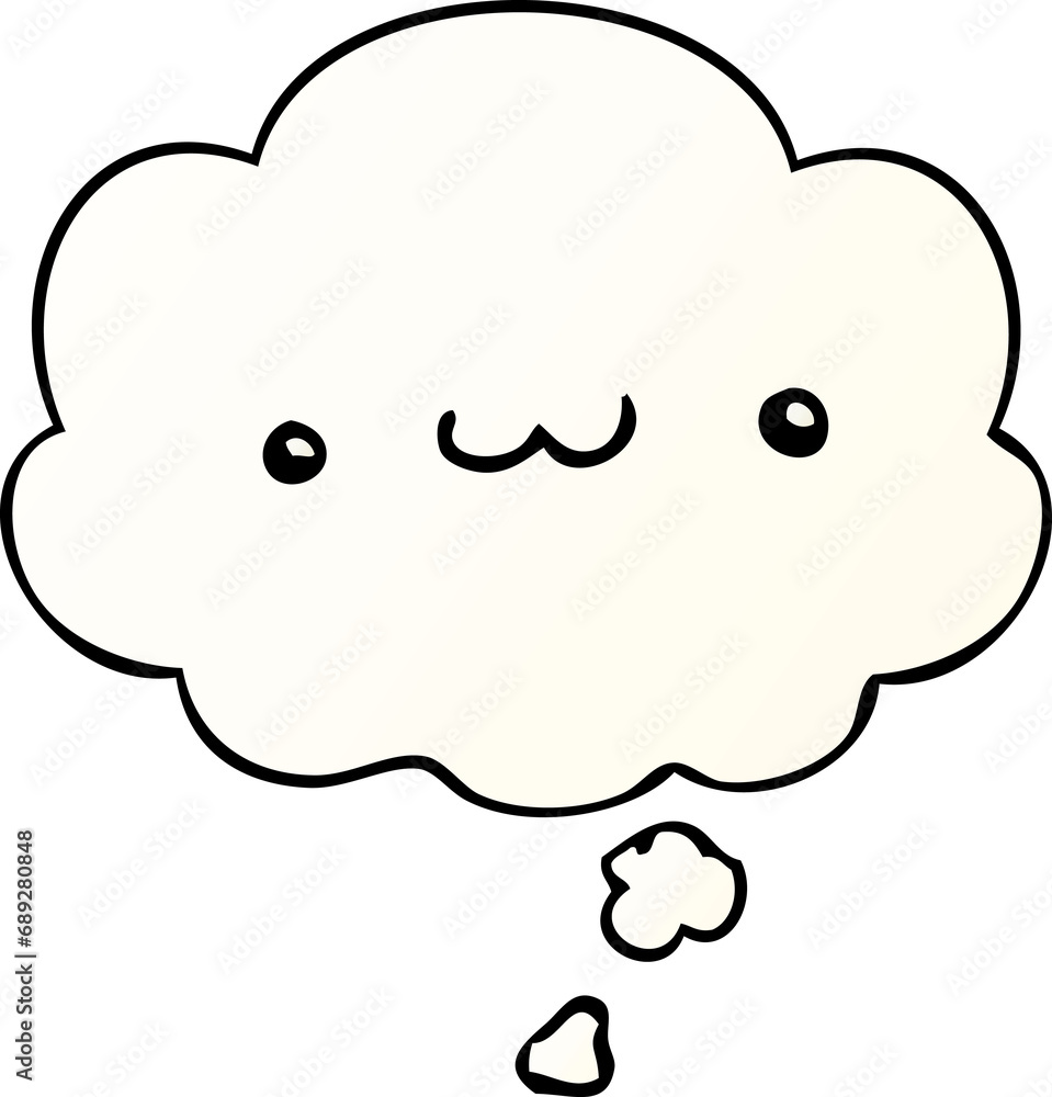 happy cartoon expression with thought bubble in smooth gradient style happy cartoon expression with thought bubble in smooth gradient style