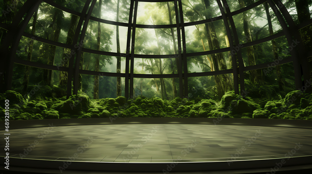 Virtual studio TV show backdrop with a natural green forest at the ...