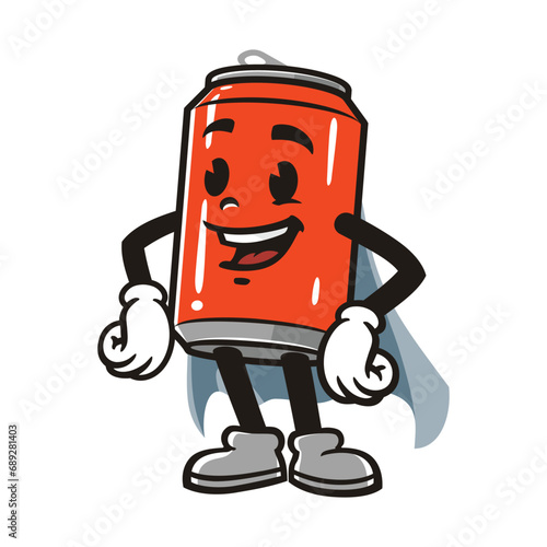 Superhero Soda Can cartoon mascot illustration character vector clip art