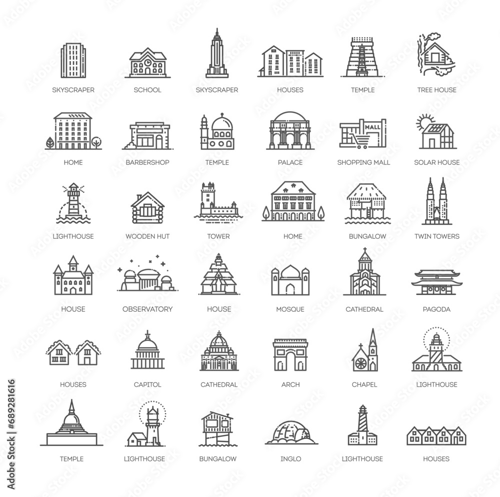 Set of type of houses icons