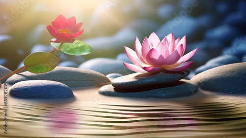Lotus Flower With Spa Stones In Rock Garden,PPT background