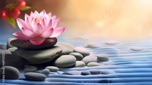 Lotus Flower With Spa Stones In Rock Garden PPT background