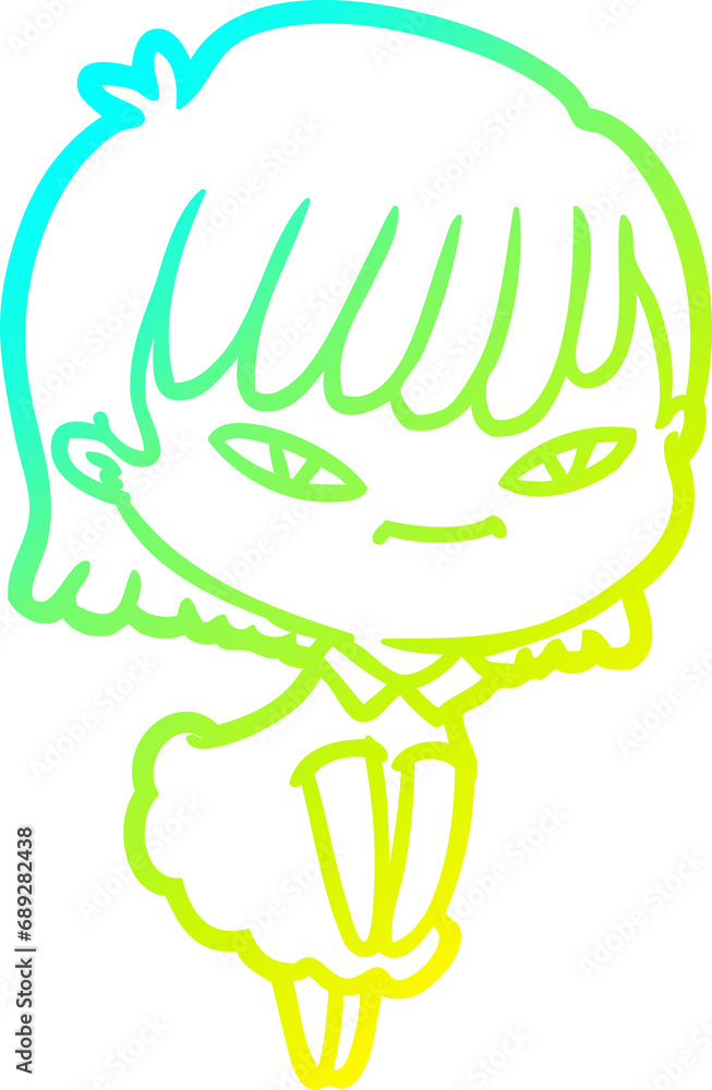 cold gradient line drawing of a cartoon woman cold gradient line drawing of a cartoon woman