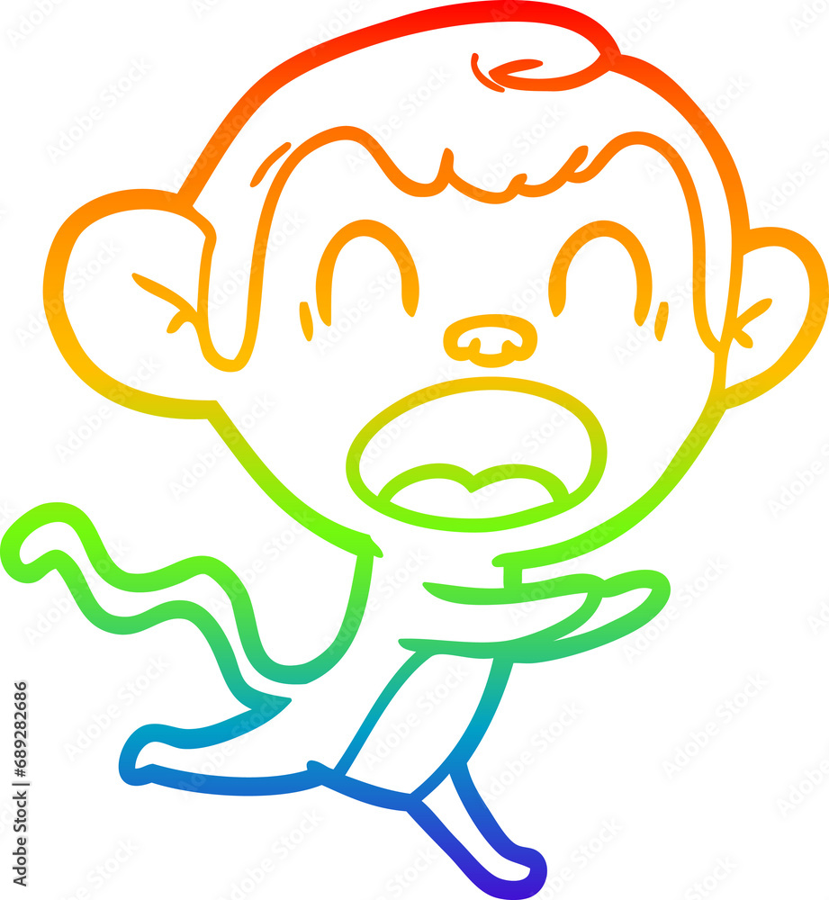 Obraz premium rainbow gradient line drawing of a shouting cartoon monkey