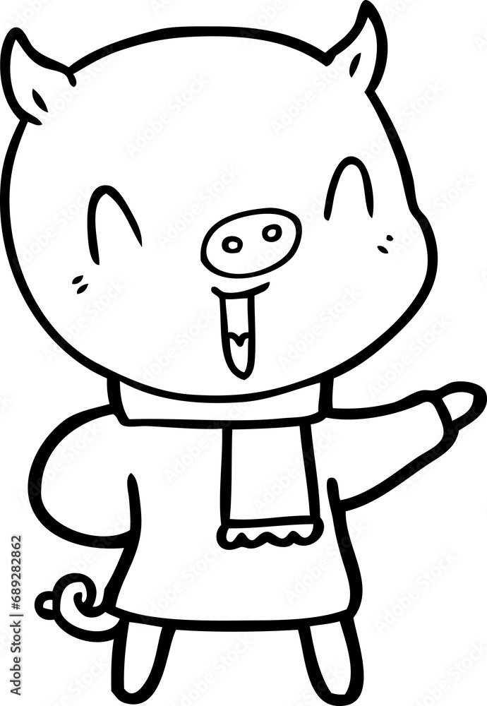 happy cartoon pig in winter clothes happy cartoon pig in winter clothes