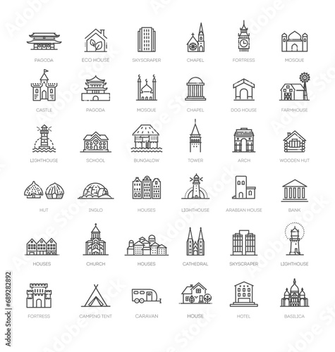 Set of type of houses icons. Vector icons