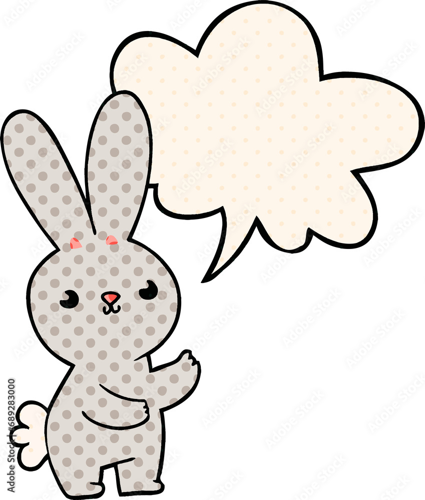 cute cartoon rabbit with speech bubble in comic book style