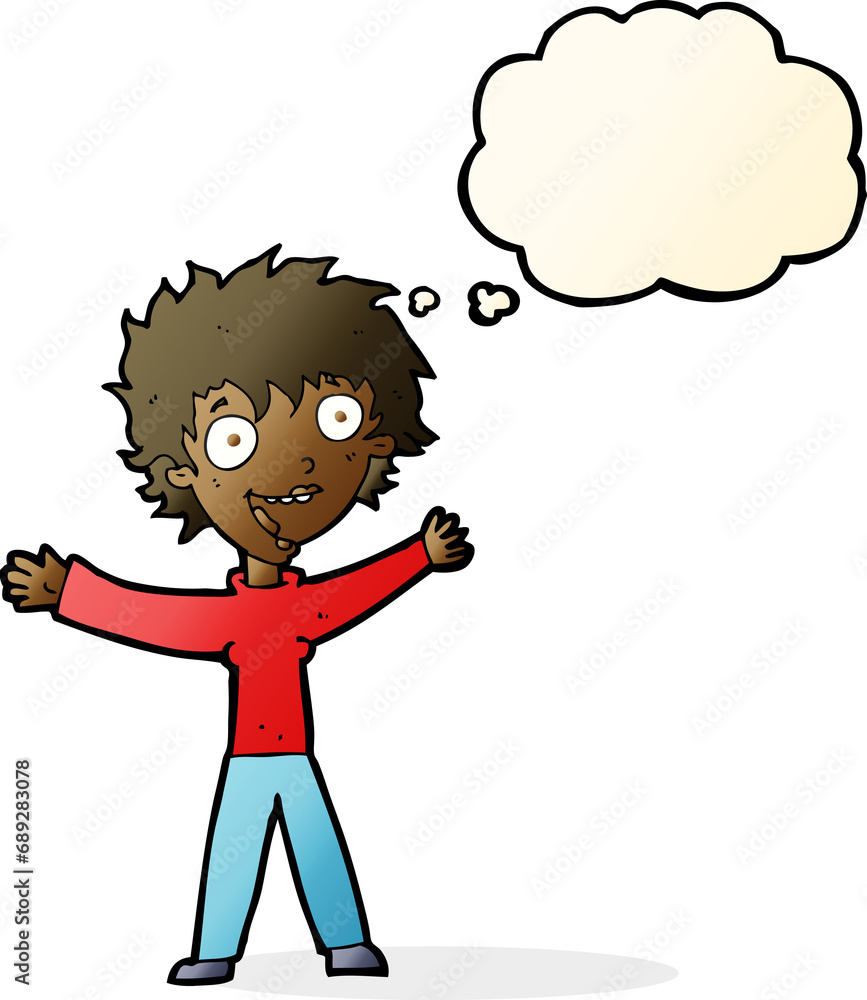 cartoon excited woman with thought bubble cartoon excited woman with thought bubble