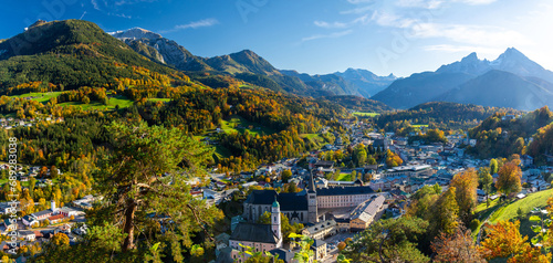 view on Berchtesgaden during autumn in Bavaria in Germany