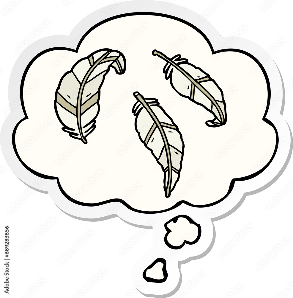 cartoon feathers with thought bubble as a printed sticker cartoon feathers with thought bubble as a printed sticker