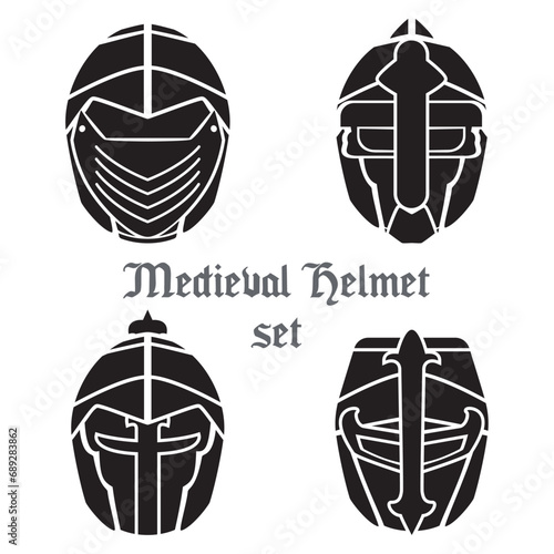 Set of medieval helmets icons Vector