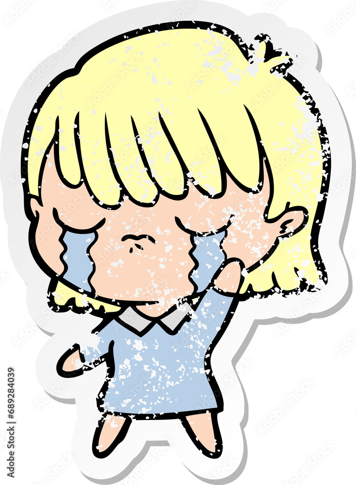 Obraz premium distressed sticker of a cartoon woman crying