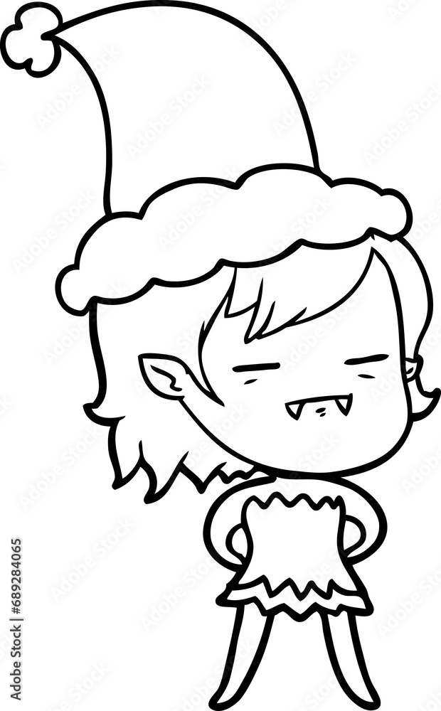 Fototapeta premium hand drawn line drawing of a undead vampire girl wearing santa hat