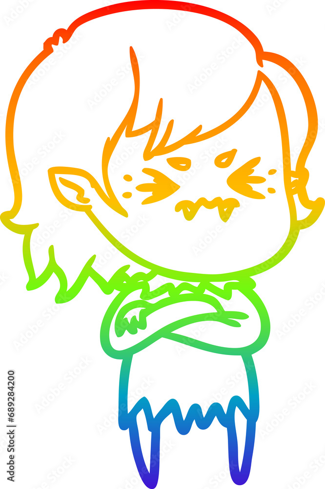 rainbow gradient line drawing of a annoyed cartoon vampire girl rainbow gradient line drawing of a annoyed cartoon vampire girl