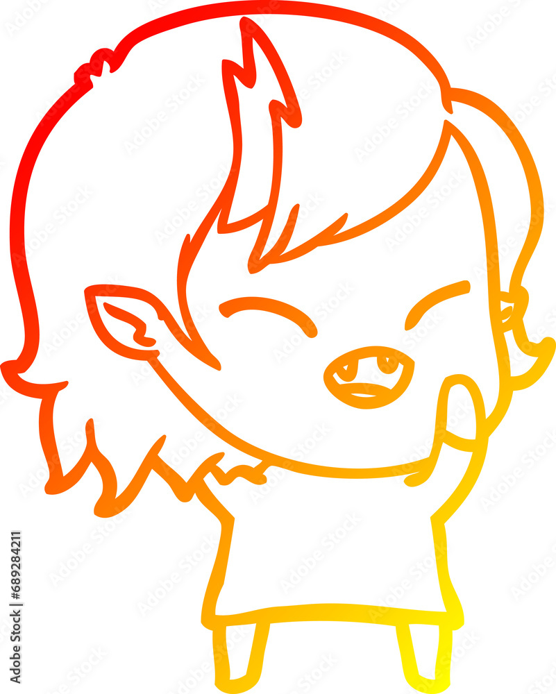 warm gradient line drawing of a cartoon laughing vampire girl warm gradient line drawing of a cartoon laughing vampire girl